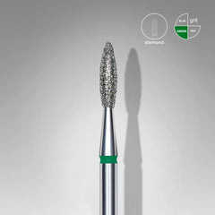 Embout diamant « flamme », vert, diamètre tête 2.1 mm, partie active 8mm